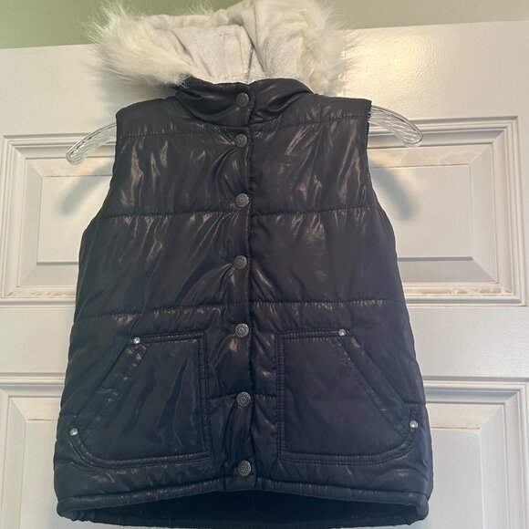 Place Girls Hooded Button Down Vest Size M7/8 Navy Polyester - Picture 2 of 9